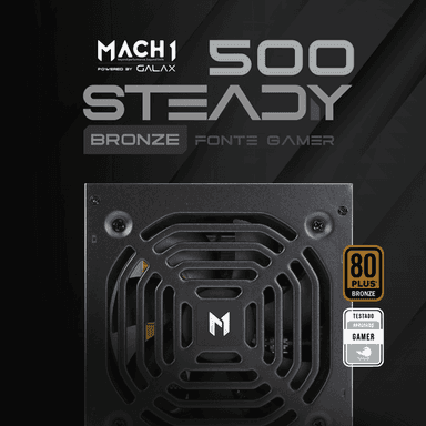 Fonte Gamer MACH1 Steady 500W Bronze, 500W, 80 Plus Bronze, Com Cabo, Preto - BR