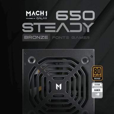 Fonte MACH1 Steady 650W Bronze, 650W, 80 Plus Bronze, Com Cabo, Preto – BR
