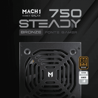 Fonte MACH1 Steady 750W Bronze, 750W, 80 Plus Bronze, Com Cabo, Preto – BR